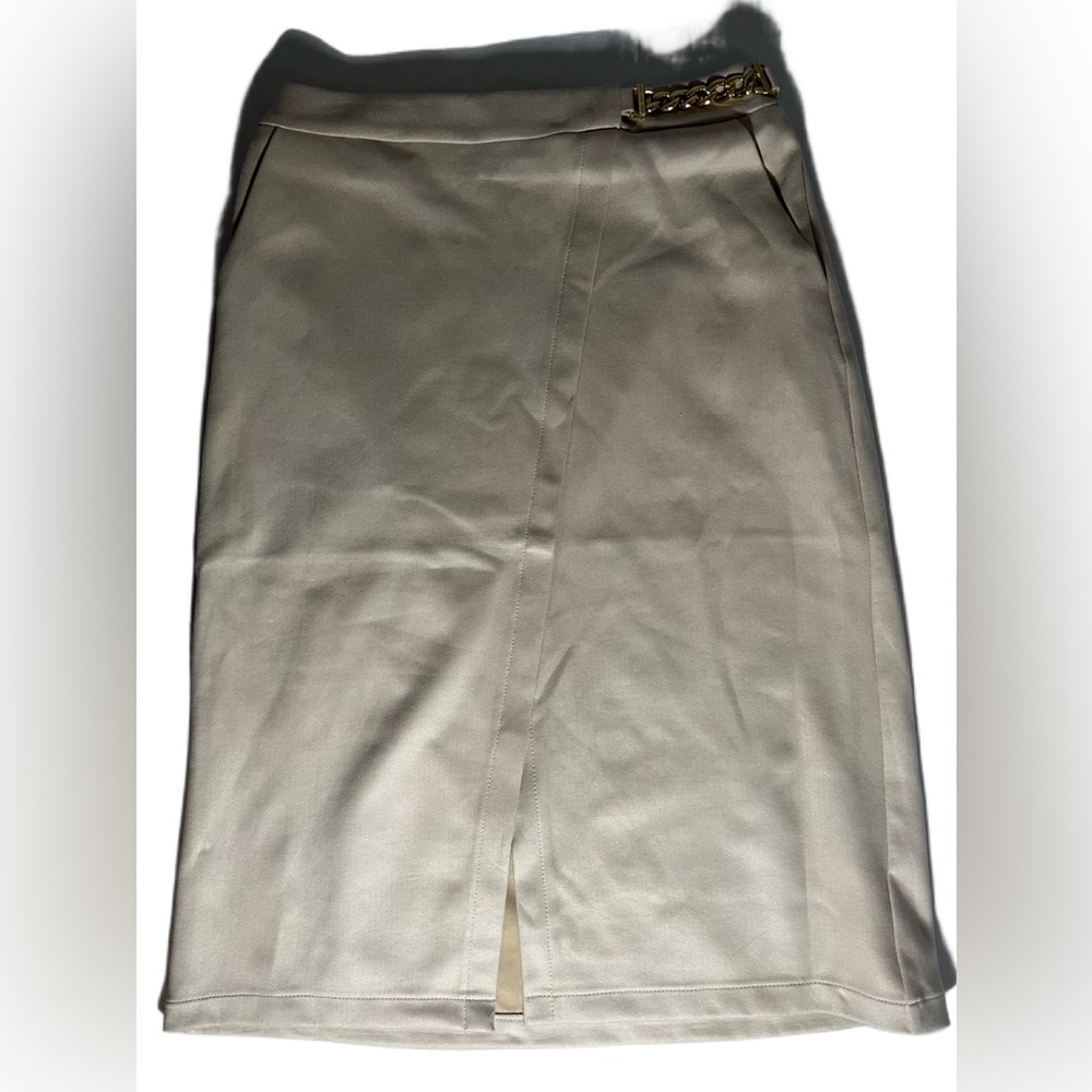 Marc New York Andrew Tan Beige Skirt w/ Gold Embellishment & Slit Size XS NWT
